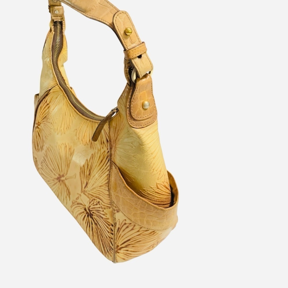 Brahmin Tan Tahiti Palm leaf and Crocodile embossed Shoulder Bag Rare Htf - Picture 5 of 14